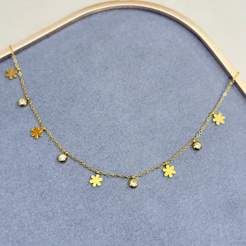 FLOWER AND CRYSTAL CHARM NECKLACE