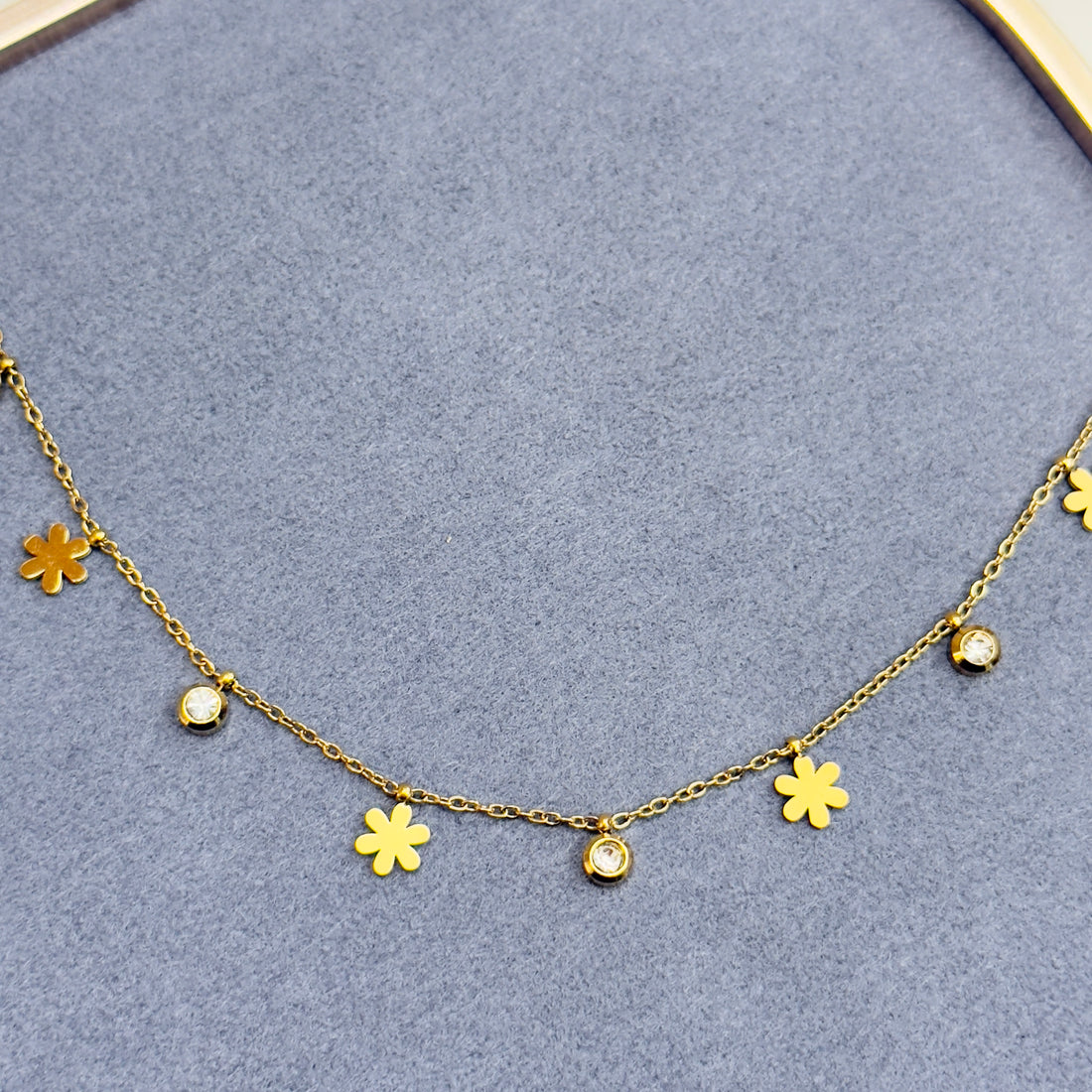 FLOWER AND CRYSTAL CHARM NECKLACE