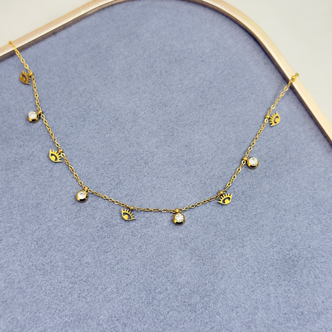 EVIL EYE AND CRYSTAL CHARM NECKLACE