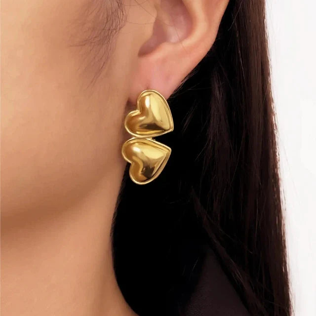 DOUBLE HEART METALLIC EARRINGS
