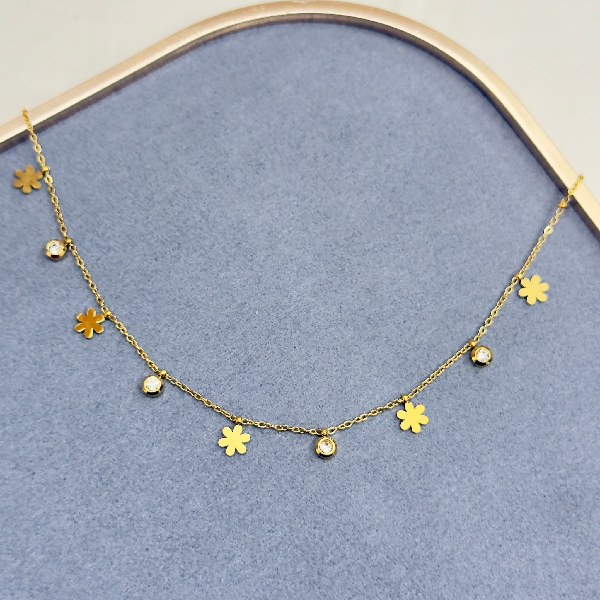 FLOWER AND CRYSTAL CHARM NECKLACE