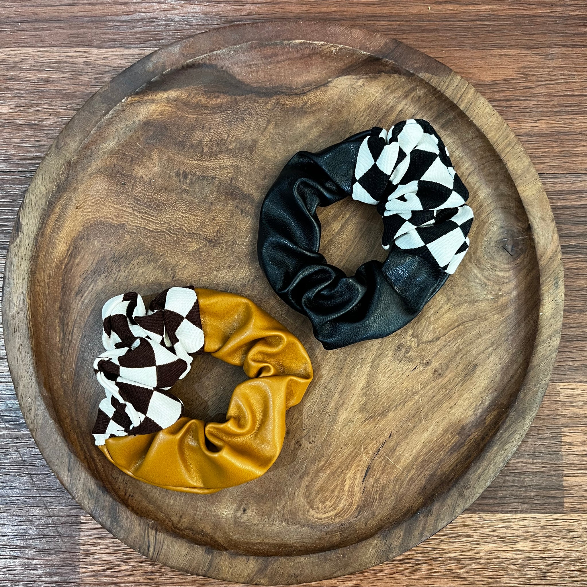 LEATHER PATCHWORK SCRUNCHIES