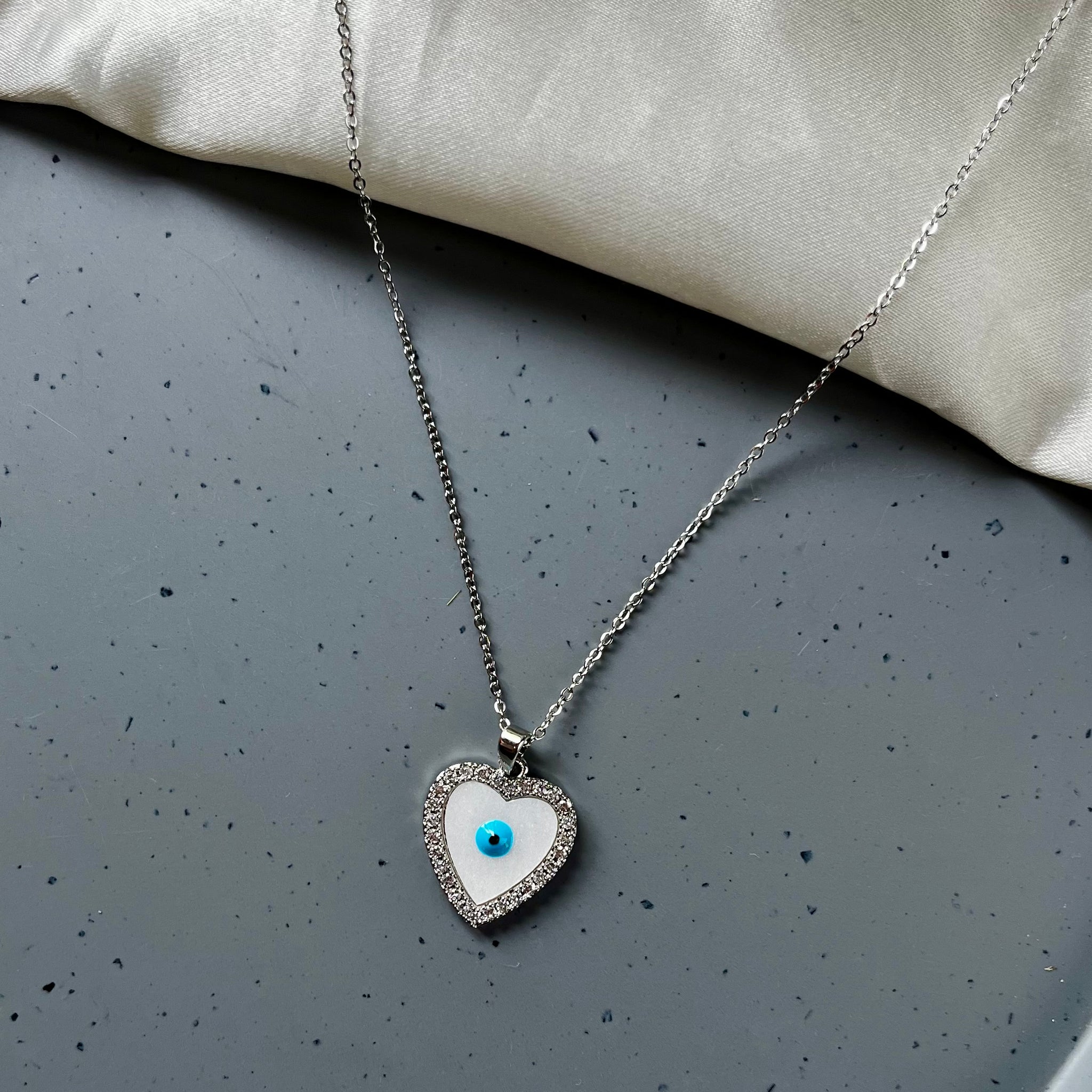 EVIL EYE HEART PENDANT SILVER CHAIN