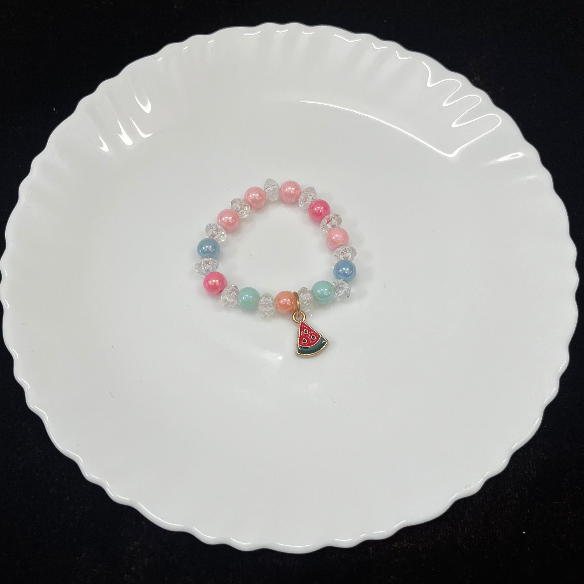 WATERMELON CHARM CRYSTAL BEADS BRACELET