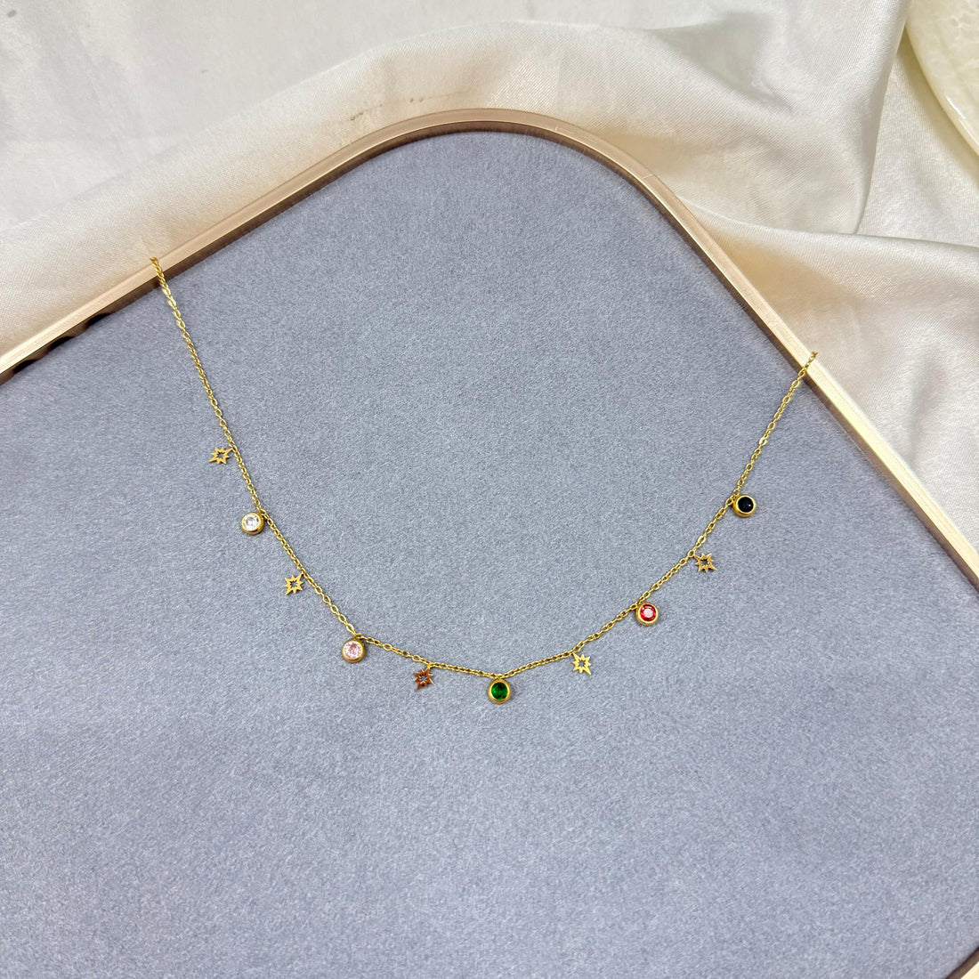 GEOMETRIC STAR AND CRYSTAL CHARM NECKLACE