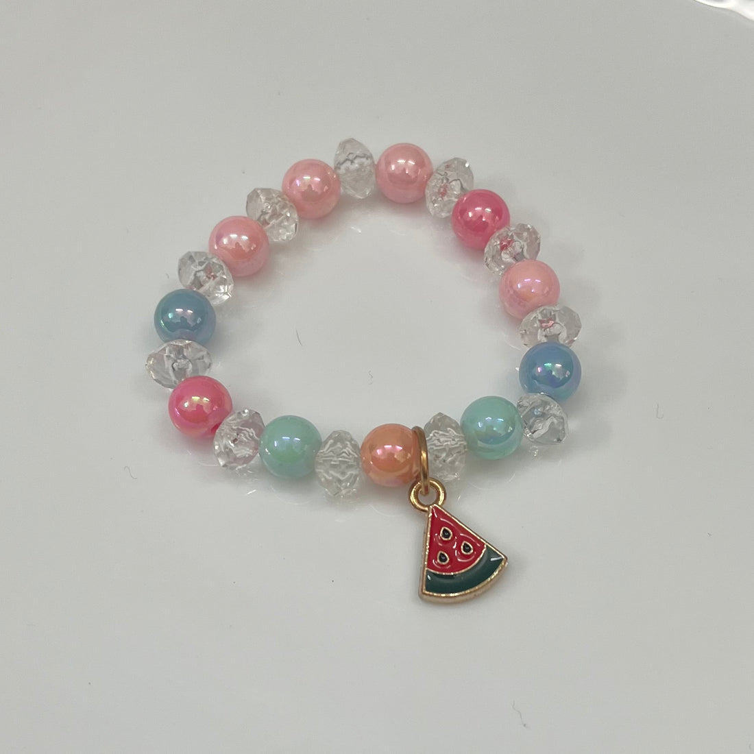 WATERMELON CHARM CRYSTAL BEADS BRACELET