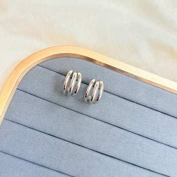 SILVER TRIPLE LAYER HOOP EARRING