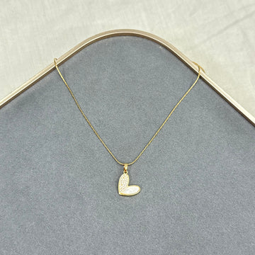 HALF MOTHER OF PEARL HALF STONED HEART NECKLACE