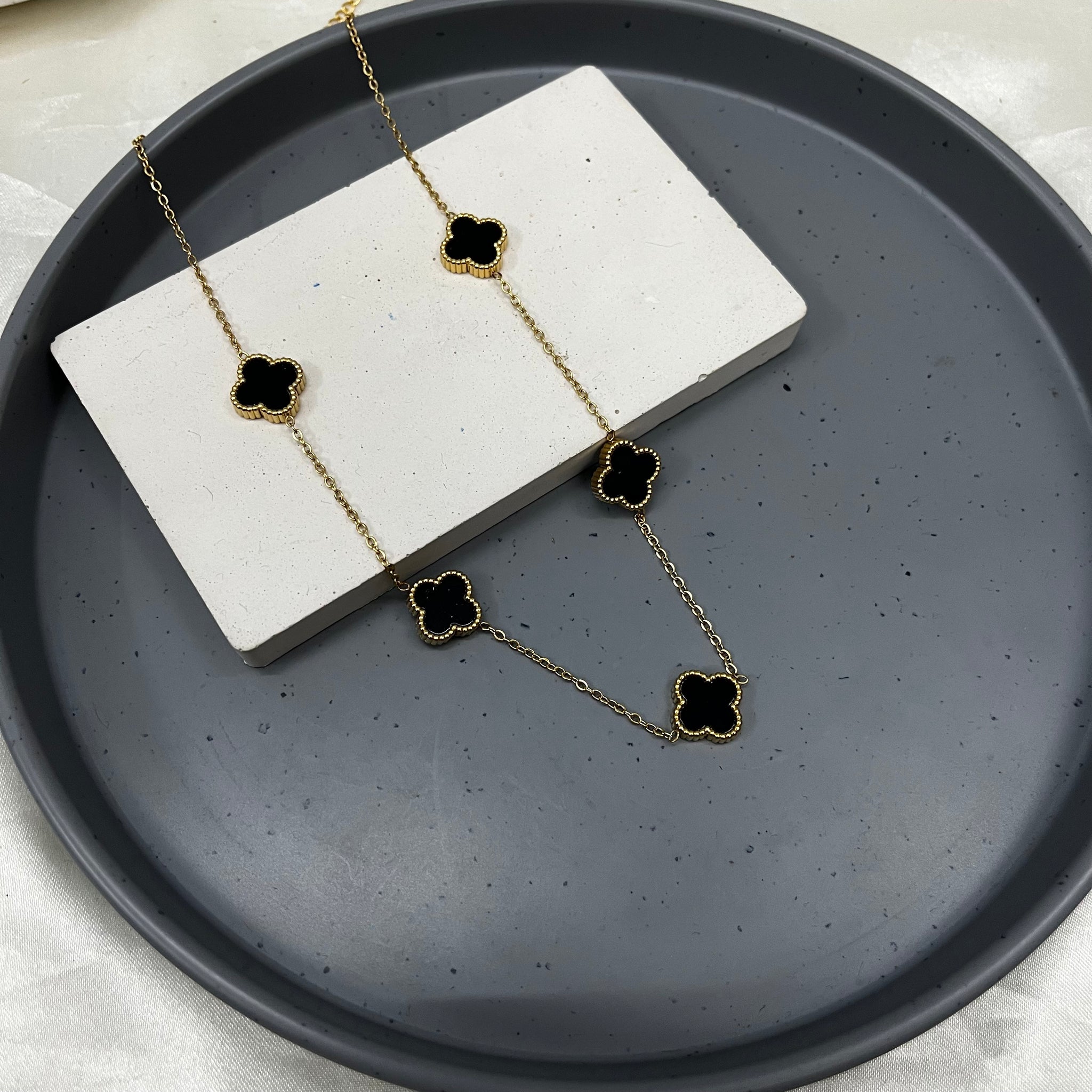 MOTHER OF PEARL CLOVER STATION NECKLACE