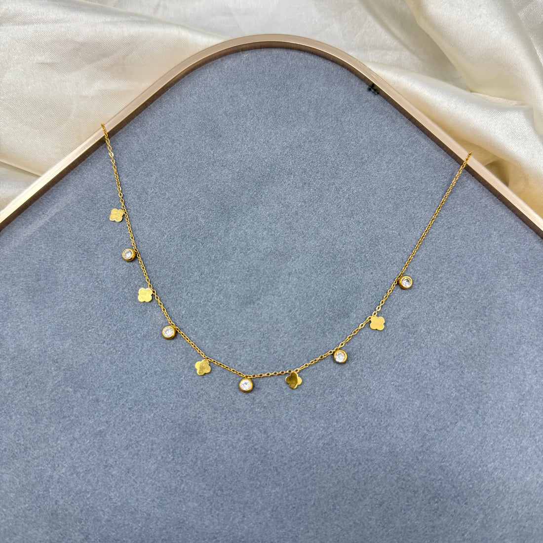 CLOVER AND CRYSTAL CHARM NECKLACE