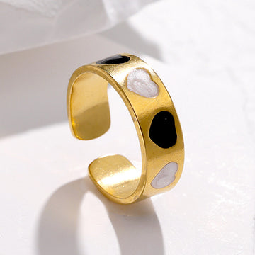 BLACK & WHITE HEART 18K GOLD PLATED RING