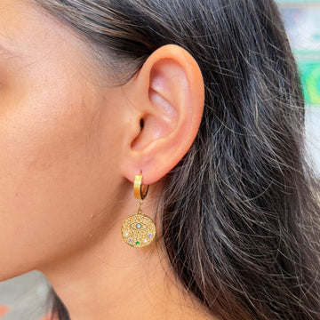MEDALLION HUGGIE EARRINGS