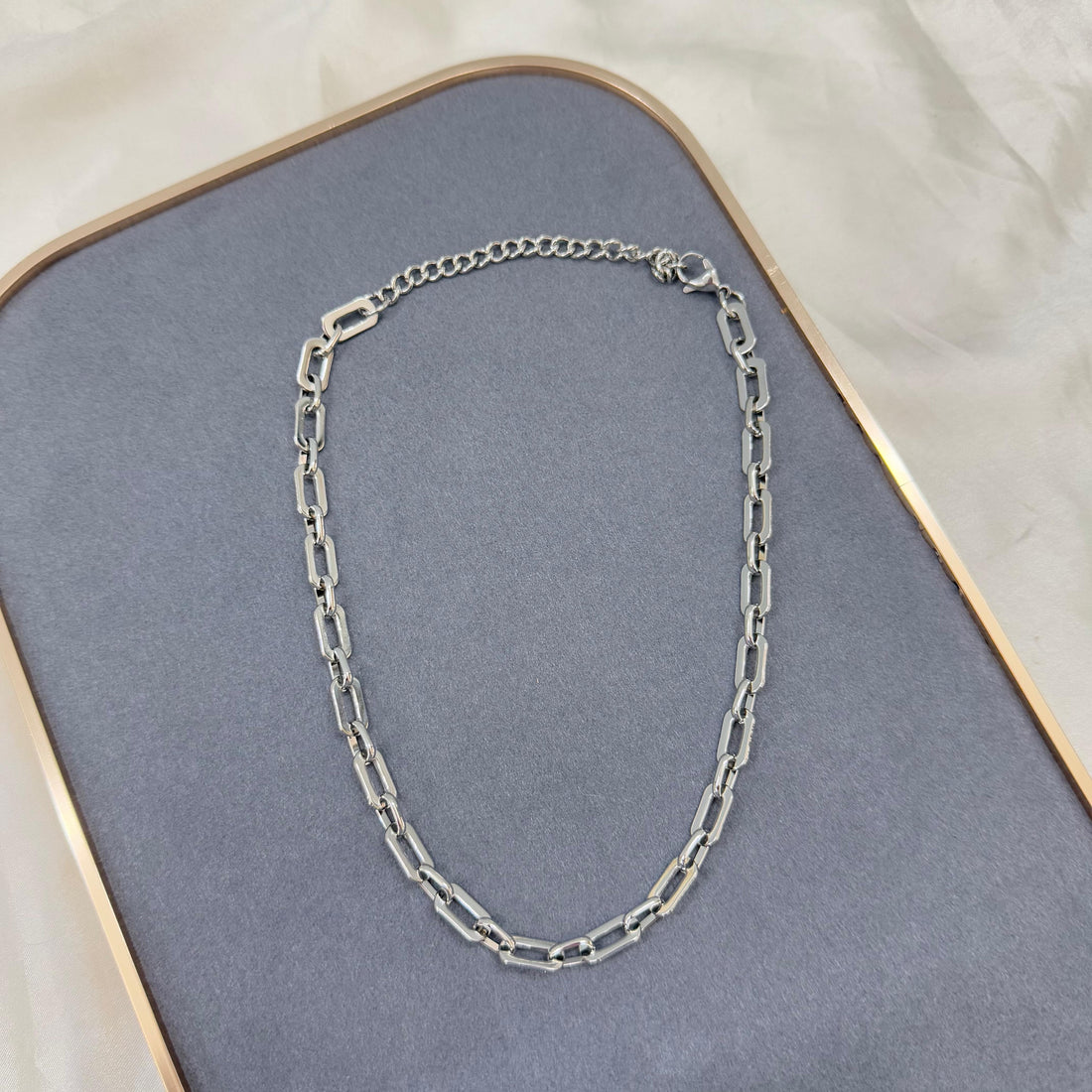 COLAR CHOKER SILVER CHAIN LINK NECKLACE